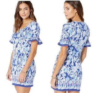Lilly Pulitzer Jayden Pretty Peas Short Sleeve Ruffle T-Shirt Dress Extra Small